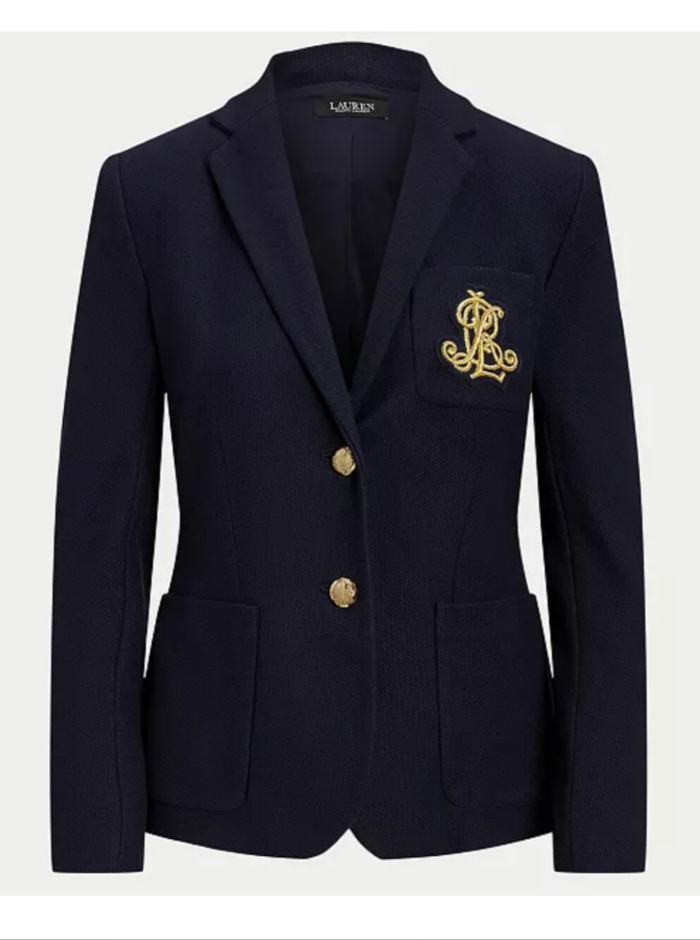Lauren Ralph Lauren Navy Embroidered Crest Blazer